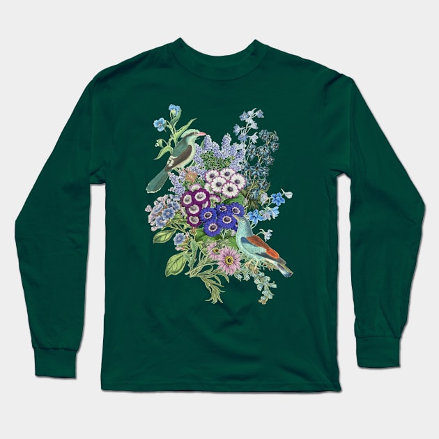 Turquoise Birds Long Sleeve T-Shirt by Biophilia